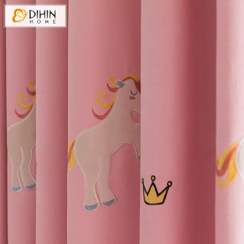 DIHINHOME Home Textile Kid's Curtain DIHIN HOME Cartoon Children Room Pink Pony Customized Valance,Blackout Curtains Grommet Window Curtain for Living Room ,52x84-inch,1 Panel