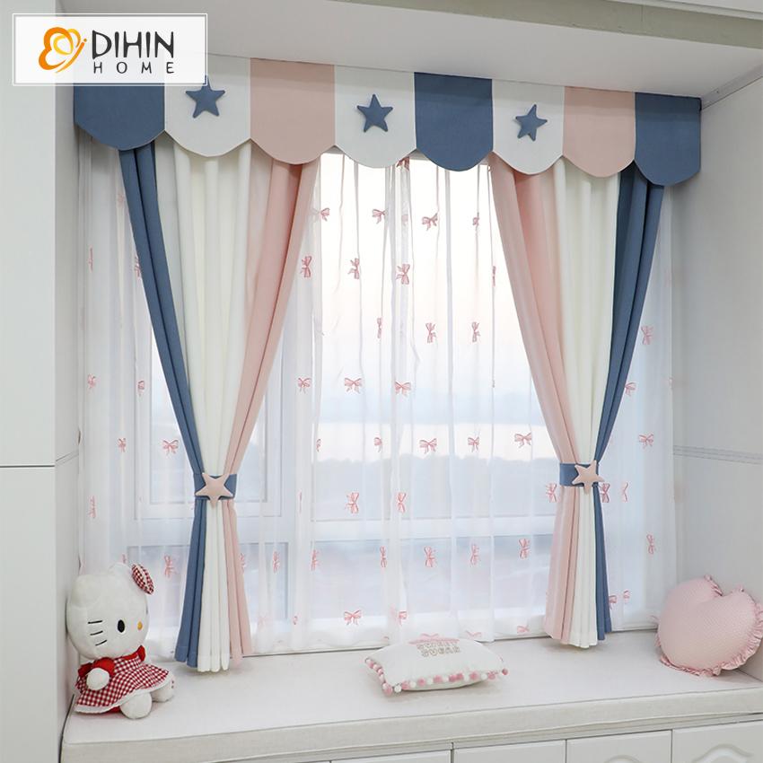 DIHIN HOME Cartoon Children Room Three Colors Printed Curtain With Valance,Blackout Curtains Grommet Window Curtain for Living Room ,52x84-inch,1 Panel