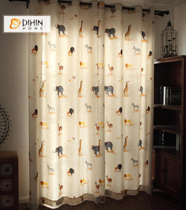 DIHIN HOME Cartoon Children Room Zoo Animals Printed,Blackout Curtains Grommet Window Curtain for Living Room ,52x63-inch,1 Panel