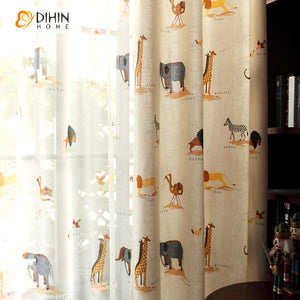 DIHIN HOME Cartoon Children Room Zoo Animals Printed,Blackout Curtains Grommet Window Curtain for Living Room ,52x63-inch,1 Panel