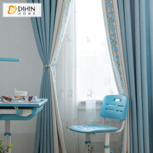 DIHIN HOME Cartoon Children Spliced Curtain With Lace,Blackout Grommet Window Curtain for Living Room ,52x63-inch,1 Panel