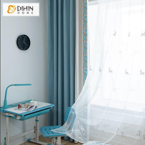 DIHIN HOME Cartoon Children Spliced Curtain With Lace,Blackout Grommet Window Curtain for Living Room ,52x63-inch,1 Panel