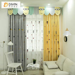 DIHIN HOME Cartoon Children Yellow and Grey Embroidered Curtain With Valance,Blackout Curtains Grommet Window Curtain for Living Room ,52x84-inch,1 Panel