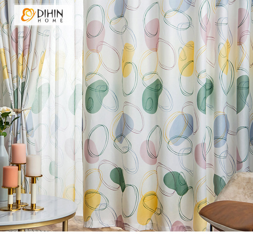 DIHINHOME Home Textile Kid's Curtain DIHIN HOME Cartoon Cilcles Pattern Printed Curtain,Blackout Grommet Window Curtain for Living Room,1 Panel