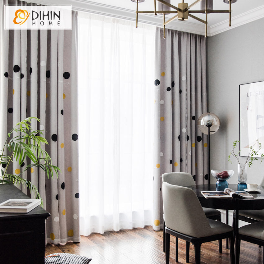 DIHINHOME Home Textile Kid's Curtain DIHIN HOME Cartoon Circles Pattern Embroidered,Blackout Grommet Window Curtain for Living Room
