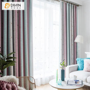 DIHIN HOME Cartoon Cotton Linen Embroidered Curtains，Blackout Grommet Window Curtain for Living Room ,52x63-inch,1 Panel