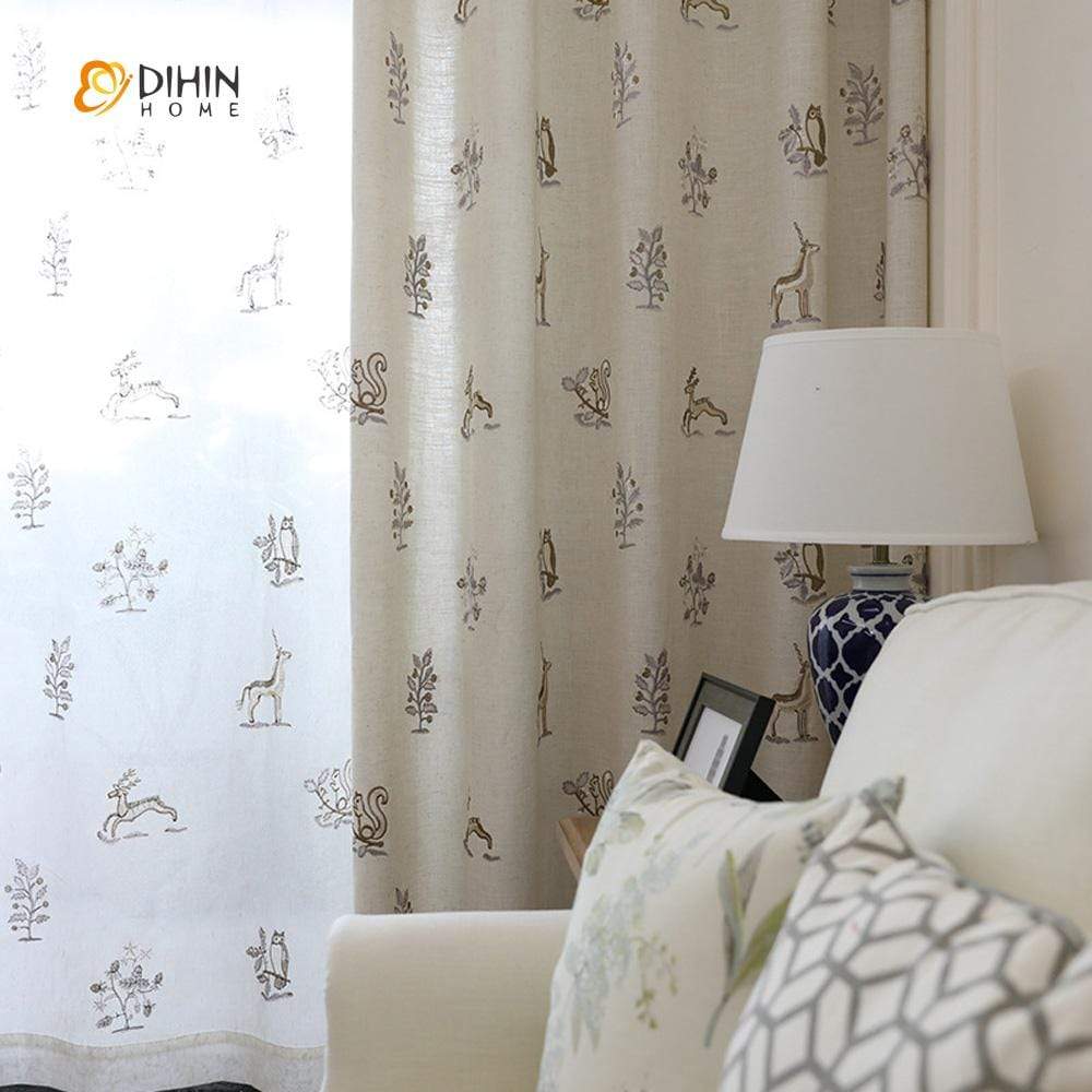 DIHINHOME Home Textile Kid's Curtain DIHIN HOME Cartoon Deer Printed，Blackout Grommet Window Curtain for Living Room ,52x63-inch,1 Panel
