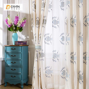 DIHINHOME Home Textile Kid's Curtain DIHIN HOME  Cartoon Fish Printed ,Cotton Linen ,Blackout Grommet Window Curtain for Living Room ,52x63-inch,1 Panel