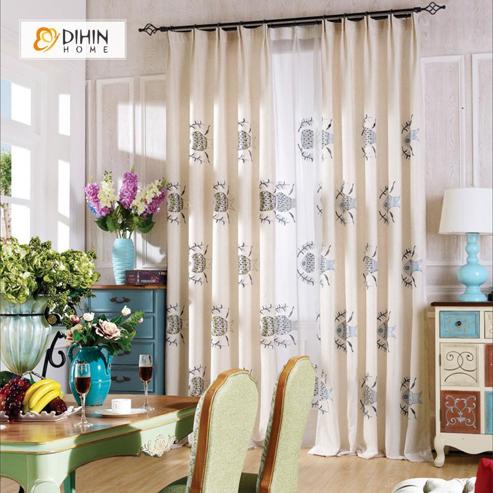 DIHINHOME Home Textile Kid's Curtain DIHIN HOME  Cartoon Fish Printed ,Cotton Linen ,Blackout Grommet Window Curtain for Living Room ,52x63-inch,1 Panel