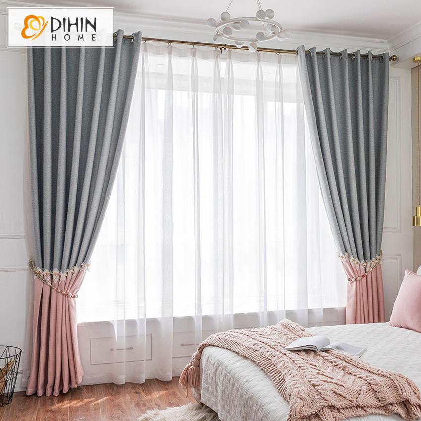 DIHIN HOME Cartoon Grey and Pink Curtains With Flower Lace,Blackout Grommet Window Curtain for Living Room ,52x63-inch,1 Panel