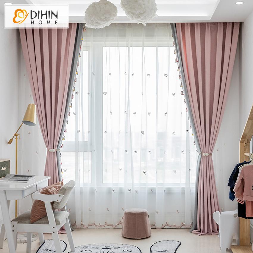 DIHIN HOME Cartoon Grey and Pink Curtains With Pony Toys,Blackout Grommet Window Curtain for Living Room ,52x63-inch,1 Panel