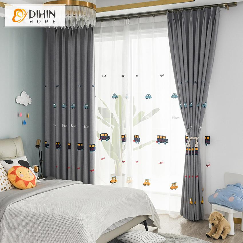 DIHIN HOME Cartoon Grey Color Embroidered Cars,Blackout Curtains Gromm –  DIHINHOME Home Textile