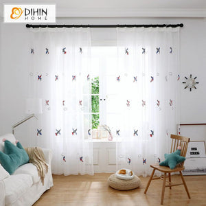 DIHIN HOME Cartoon Helicopter Embroidered,Blackout Grommet Window Curtain for Living Room ,52x63-inch,1 Panel