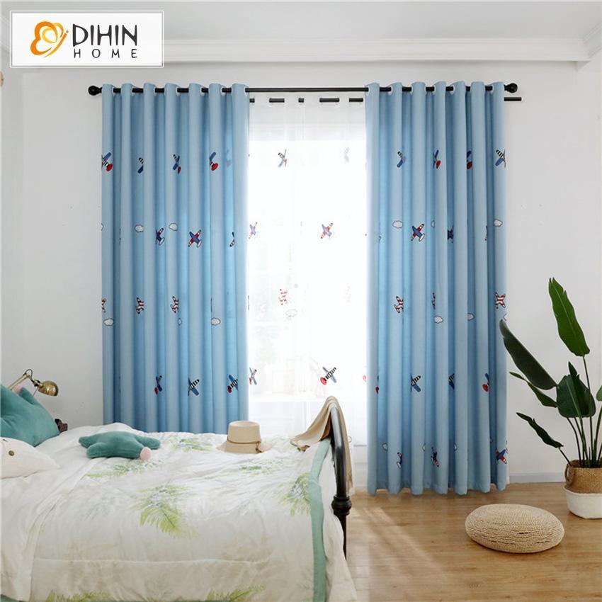 DIHIN HOME Cartoon Helicopter Embroidered,Blackout Grommet Window Curtain for Living Room ,52x63-inch,1 Panel