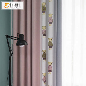 DIHIN HOME Cartoon High Quality Bear Pattern Curtains,Blackout Grommet Window Curtain for Living Room ,52x63-inch,1 Panel