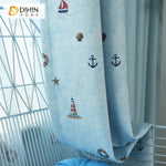 DIHINHOME Home Textile Kid's Curtain DIHIN HOME Cartoon Light Blue Sailing Boat Printed,Blackout Grommet Window Curtain for Living Room ,52x63-inch,1 Panel