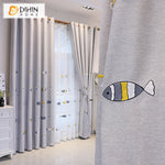 DIHINHOME Home Textile Kid's Curtain DIHIN HOME Cartoon Light Grey Color Fish Embroidered,Blackout Grommet Window Curtain for Living Room ,52x63-inch,1 Panel