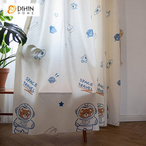 DIHINHOME Home Textile Kid's Curtain DIHIN HOME Cartoon Little Bear Printed,Blackout Grommet Window Curtain for Living Room ,52x63-inch,1 Panel