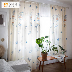 DIHINHOME Home Textile Kid's Curtain DIHIN HOME Cartoon Little Bear Printed,Blackout Grommet Window Curtain for Living Room ,52x63-inch,1 Panel