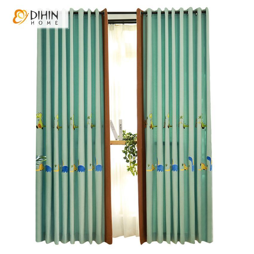 DIHINHOME Home Textile Kid's Curtain DIHIN HOME Cartoon Little Dinosaur Spliced Curtains，Blackout Grommet Window Curtain for Living Room ,52x63-inch,1 Panel