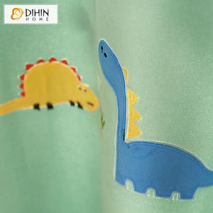 DIHINHOME Home Textile Kid's Curtain DIHIN HOME Cartoon Little Dinosaur Spliced Curtains，Blackout Grommet Window Curtain for Living Room ,52x63-inch,1 Panel