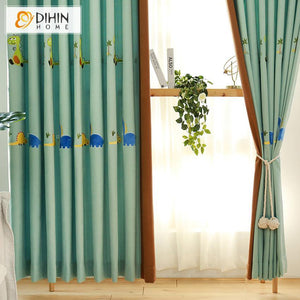 DIHINHOME Home Textile Kid's Curtain DIHIN HOME Cartoon Little Dinosaur Spliced Curtains，Blackout Grommet Window Curtain for Living Room ,52x63-inch,1 Panel