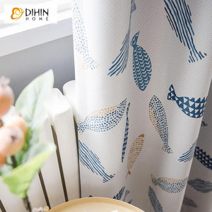 DIHIN HOME Cartoon Little Fish Printed Curtain With Valance,Blackout Curtains Grommet Window Curtain for Living Room ,52x84-inch,1 Panel