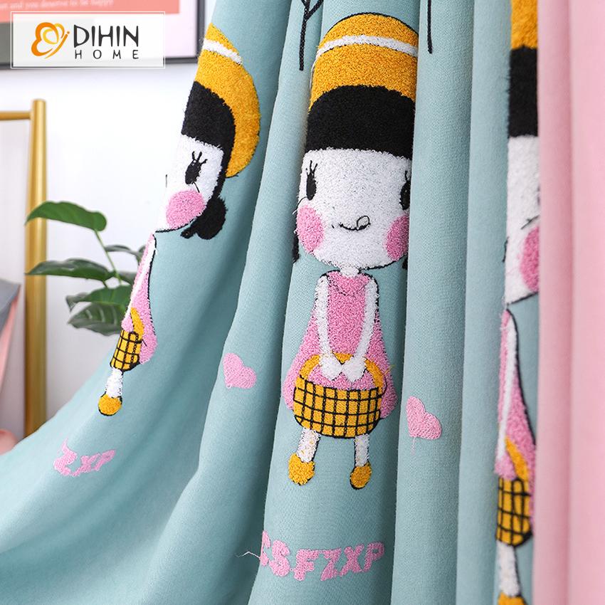 DIHINHOME Home Textile Kid's Curtain DIHIN HOME Cartoon Little Girls Embroidery Curtain,Blackout Curtains Grommet Window Curtain for Living Room ,52x84-inch,1 Panel