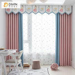 DIHIN HOME Cartoon Little Princess Blue and Pink Curtain With Valance,Blackout Curtains Grommet Window Curtain for Living Room ,52x84-inch,1 Panel