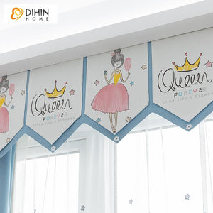 DIHIN HOME Cartoon Little Princess Blue and Pink Curtain With Valance,Blackout Curtains Grommet Window Curtain for Living Room ,52x84-inch,1 Panel