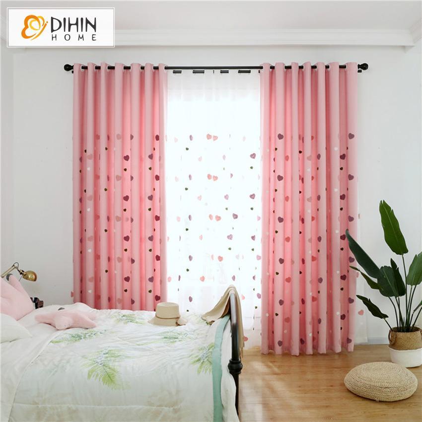 DIHIN HOME Cartoon Lovely Heart Embroidered,Blackout Grommet Window Curtain for Living Room ,52x63-inch,1 Panel