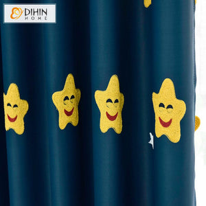 DIHIN HOME Cartoon Lovely Smile Embroidered Curtain ,Blackout Curtains Grommet Window Curtain for Living Room ,52x84-inch,1 Panel