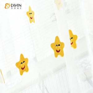 DIHIN HOME Cartoon Lovely Smile Embroidered Curtain ,Blackout Curtains Grommet Window Curtain for Living Room ,52x84-inch,1 Panel