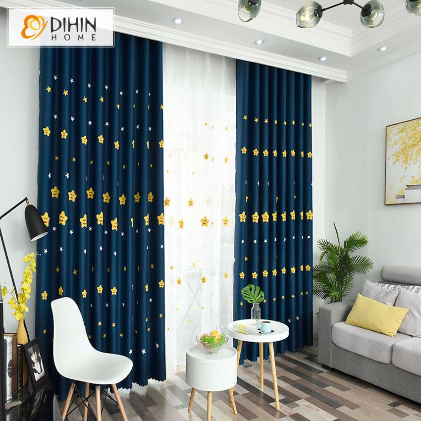 DIHIN HOME Cartoon Lovely Smile Embroidered Curtain ,Blackout Curtains Grommet Window Curtain for Living Room ,52x84-inch,1 Panel