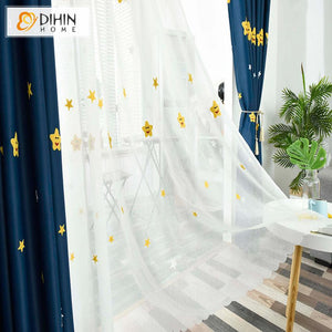 DIHIN HOME Cartoon Lovely Smile Embroidered Curtain ,Blackout Curtains Grommet Window Curtain for Living Room ,52x84-inch,1 Panel