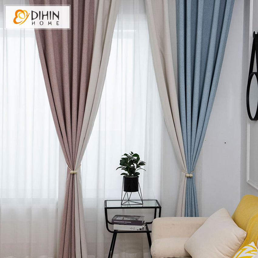 DIHINHOME Home Textile Kid's Curtain DIHIN HOME Cartoon Lovely Stars Colorful Striped Curtain With Valance,Blackout Curtains Grommet Window Curtain for Living Room ,52x84-inch,1 Panel