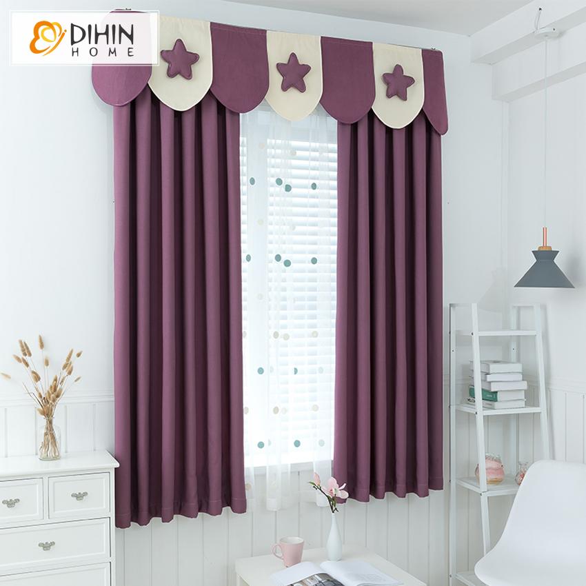 DIHIN HOME Cartoon Lucky Stars Purple Curtain With Valance,Blackout Curtains Grommet Window Curtain for Living Room ,52x84-inch,1 Panel