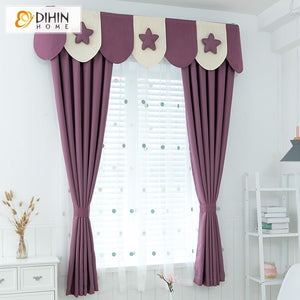 DIHIN HOME Cartoon Lucky Stars Purple Curtain With Valance,Blackout Curtains Grommet Window Curtain for Living Room ,52x84-inch,1 Panel