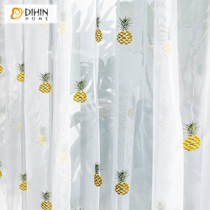 DIHIN HOME Cartoon Pineapple Emboridered,Blackout Grommet Window Curtain for Living Room ,52x63-inch,1 Panel