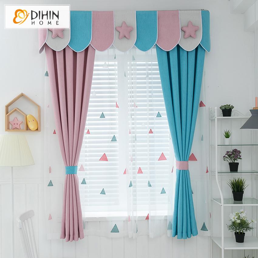 DIHIN HOME Cartoon Pink and Blue Color Printed Curtain With Valance,Blackout Curtains Grommet Window Curtain for Living Room ,52x84-inch,1 Panel