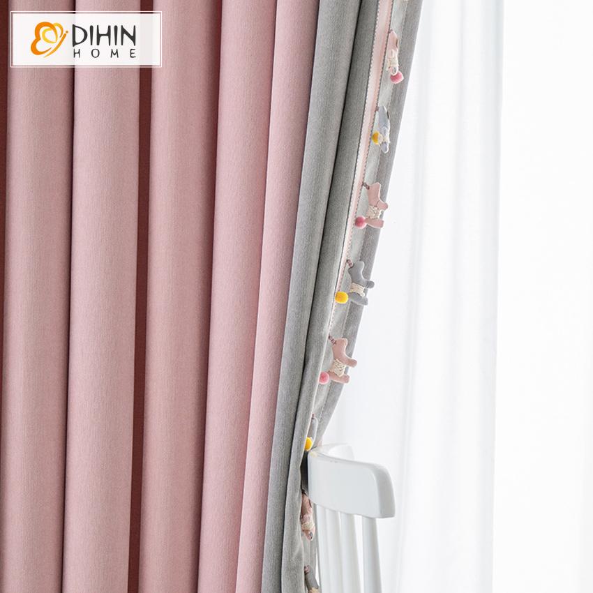 DIHINHOME Home Textile Kid's Curtain DIHIN HOME Cartoon Pink and Grey Color Little Pony Toys,Blackout Grommet Window Curtain for Living Room ,52x63-inch,1 Panel