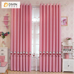 DIHINHOME Home Textile Kid's Curtain DIHIN HOME Cartoon Pink Cat Embroidered,Blackout Grommet Window Curtain for Living Room ,52x63-inch,1 Panel