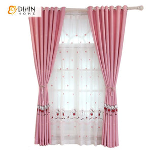 DIHINHOME Home Textile Kid's Curtain DIHIN HOME Cartoon Pink Cat Embroidered,Blackout Grommet Window Curtain for Living Room ,52x63-inch,1 Panel