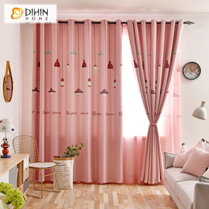DIHIN HOME Cartoon Pink Chandelier Printed,Blackout Curtains Grommet Window Curtain for Living Room,52x63-inch,1 Panel