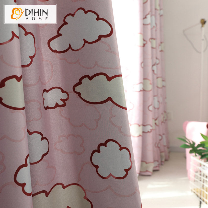 DIHINHOME Home Textile Kid's Curtain DIHIN HOME Cartoon Pink Clouds Printed,Blackout Grommet Window Curtain for Living Room,1 Panel