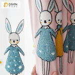 DIHIN HOME Cartoon Pink Color Embroidered Rabbits,Blackout Curtains Grommet Window Curtain for Living Room ,52x63-inch,1 Panel