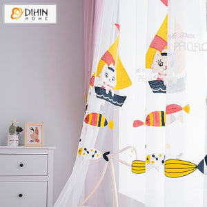DIHINHOME Home Textile Kid's Curtain DIHIN HOME Cartoon Pink Color Little Sheep Embroidered,Blackout Grommet Window Curtain for Living Room ,52x63-inch,1 Panel