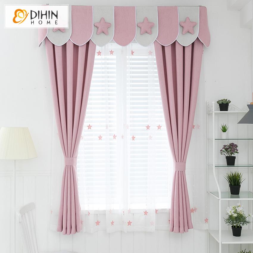 DIHIN HOME Cartoon Pink Color Printed Curtain With Valance,Blackout Curtains Grommet Window Curtain for Living Room ,52x84-inch,1 Panel