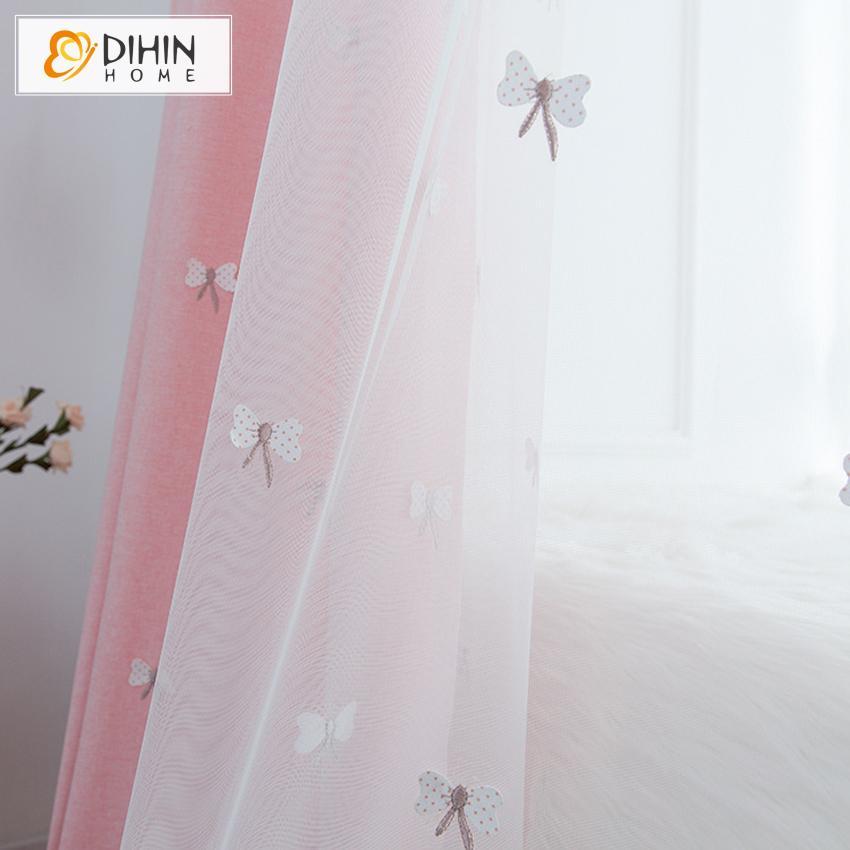 DIHINHOME Home Textile Kid's Curtain DIHIN HOME Cartoon Pink Little Butterfly Curtains，Blackout Grommet Window Curtain for Living Room ,52x63-inch,1 Panel