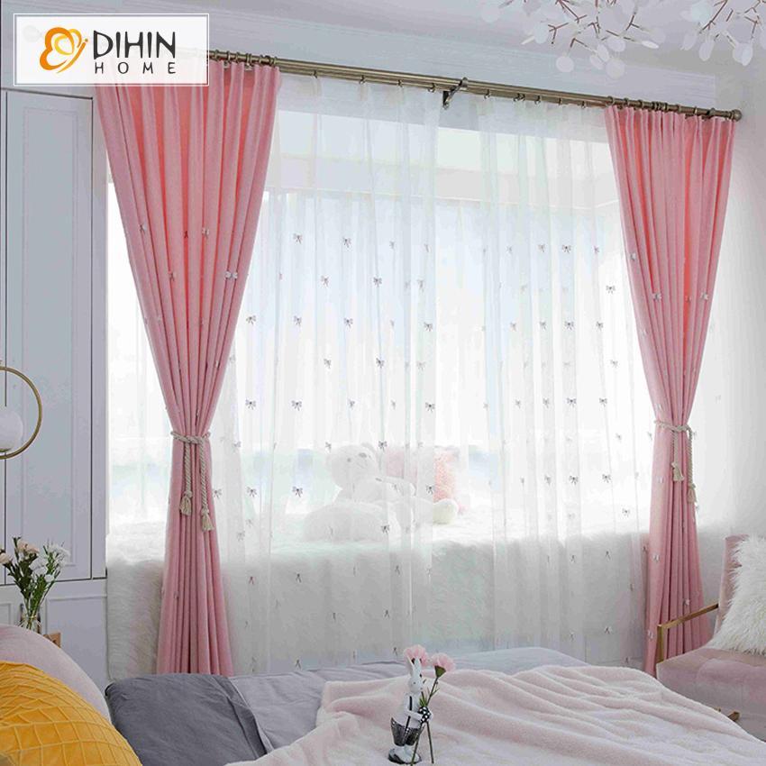 DIHINHOME Home Textile Kid's Curtain DIHIN HOME Cartoon Pink Little Butterfly Curtains，Blackout Grommet Window Curtain for Living Room ,52x63-inch,1 Panel